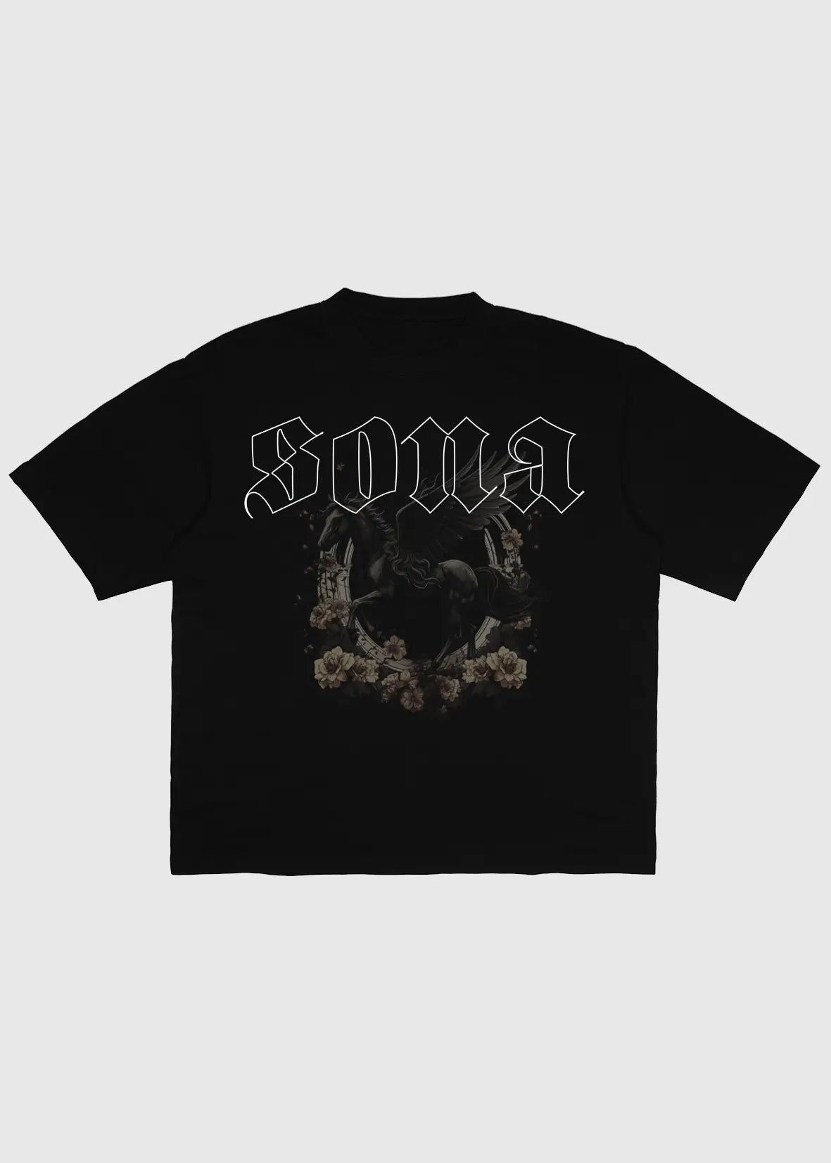 Casual Fit T-shirt Dark Pegasus, Women - Black, Front