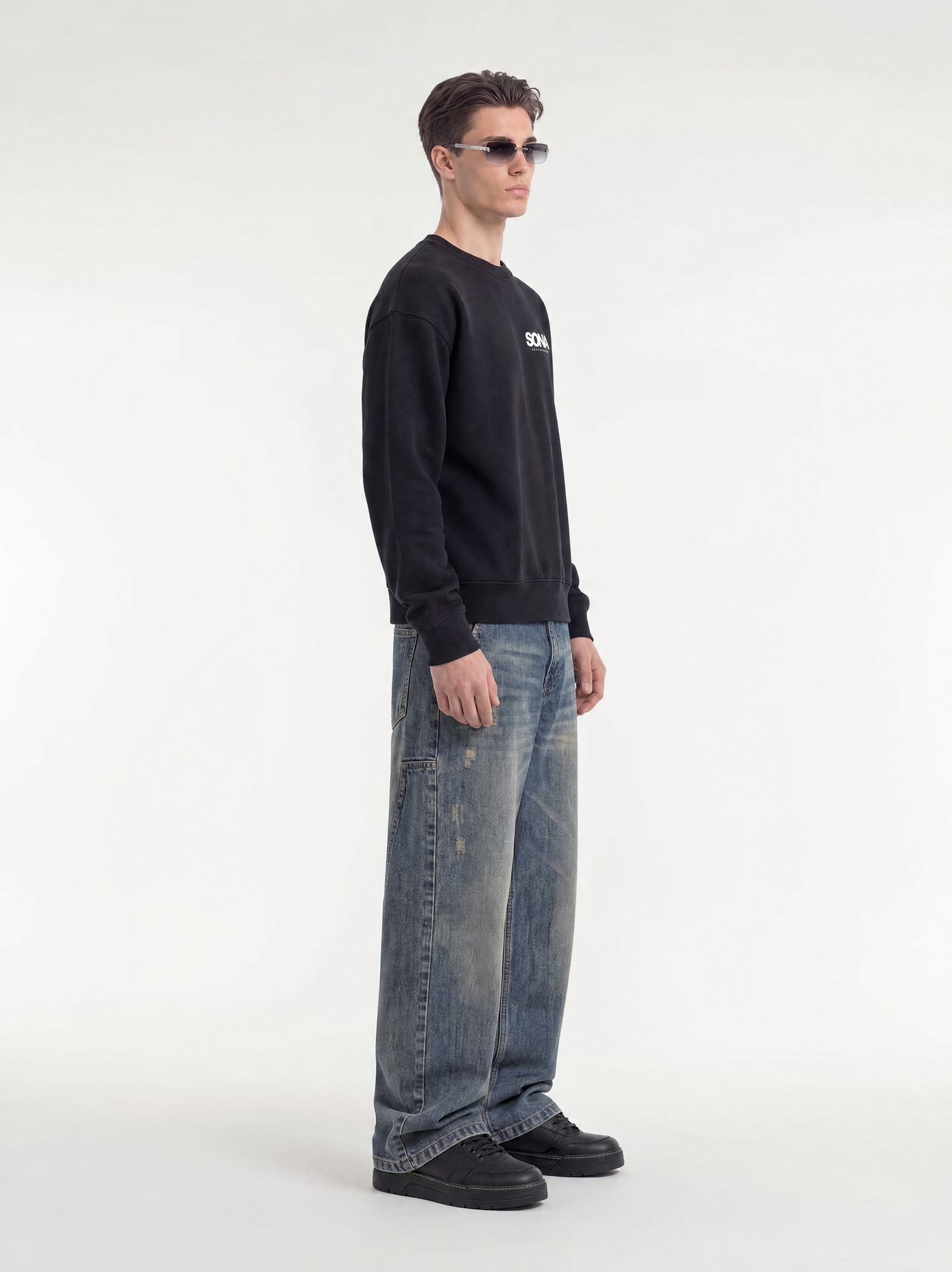 Sweatshirt med logo, herre - sort