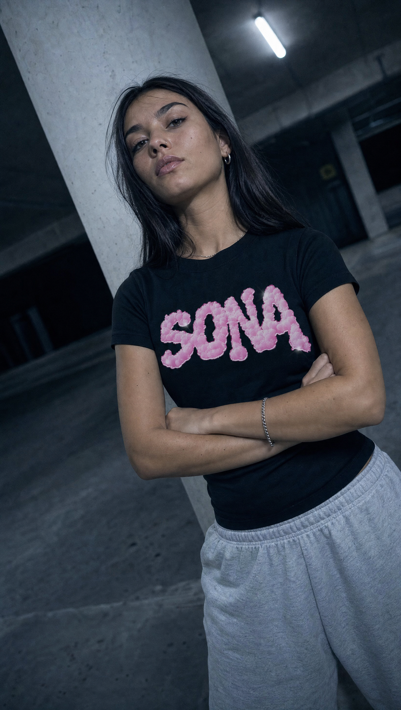 Kvinde T-shirt Pink Diamant - Sort