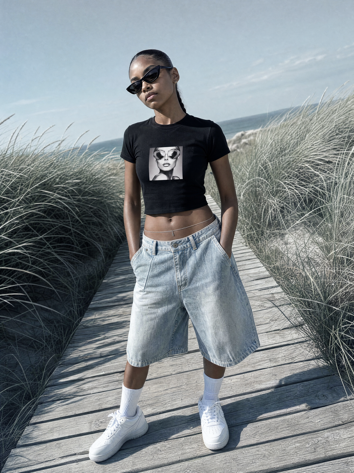 Crop top Kærlighed ved første blik, Dame - Sort