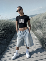 Crop top Kærlighed ved første blik, Dame - Sort