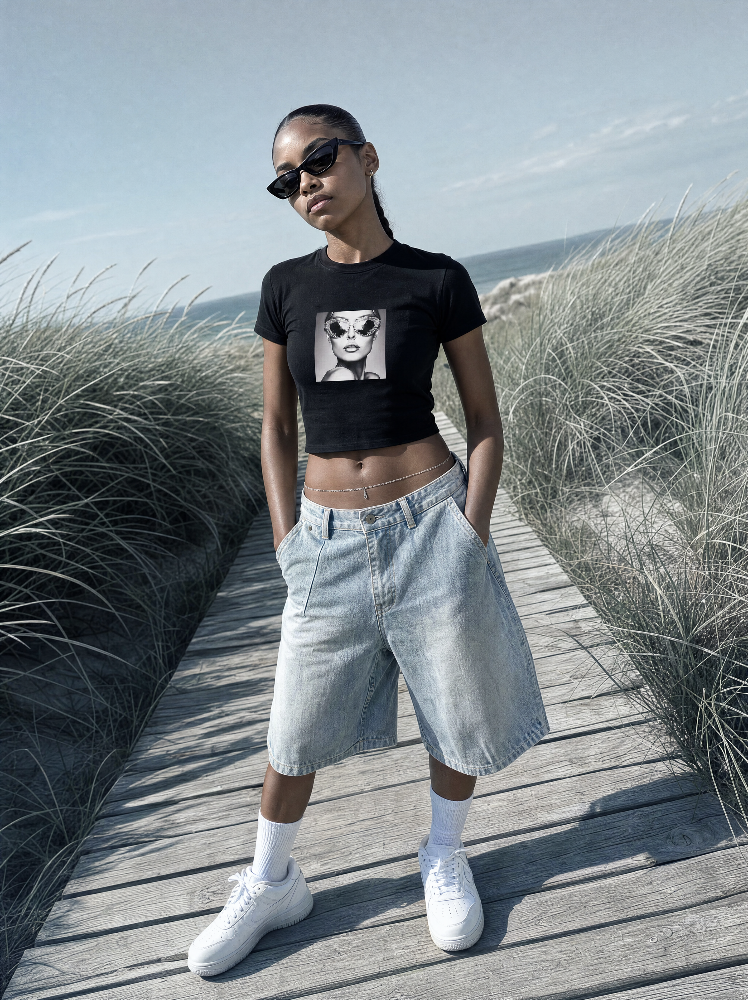 Crop top Kærlighed ved første blik, Dame - Sort