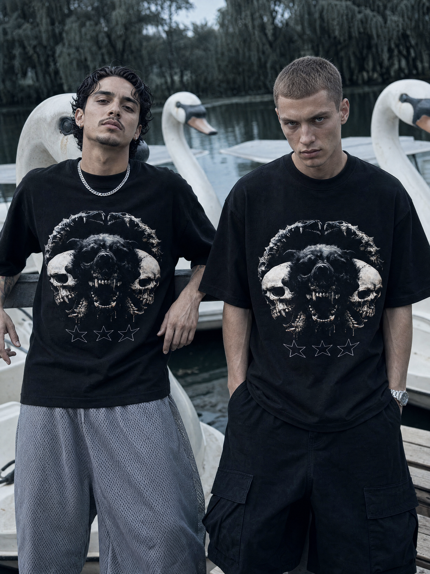Casual T-shirt Skull&Dog, Herre - Sort