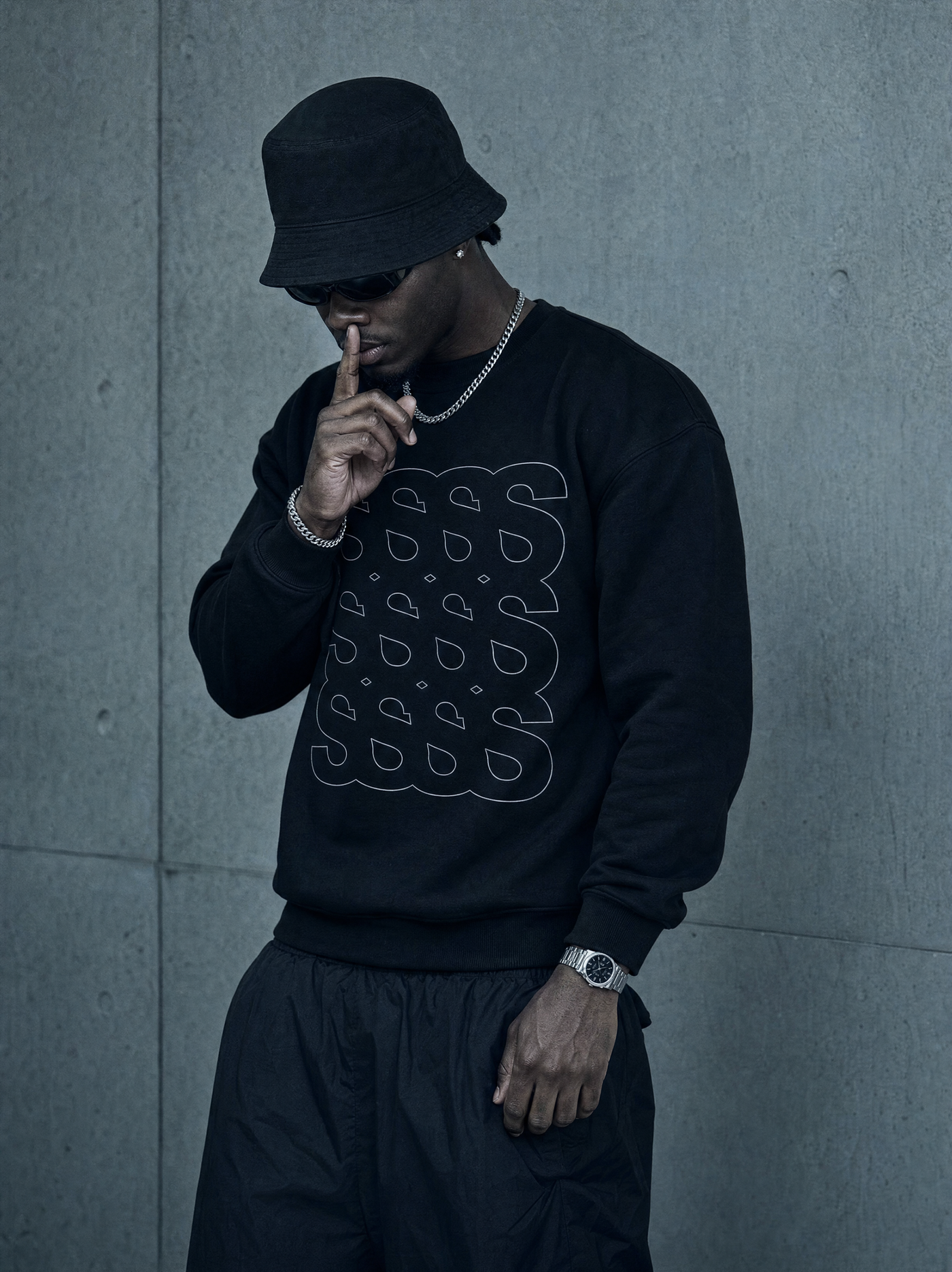 Sweatshirt Boxprint, Herrer - Sort
