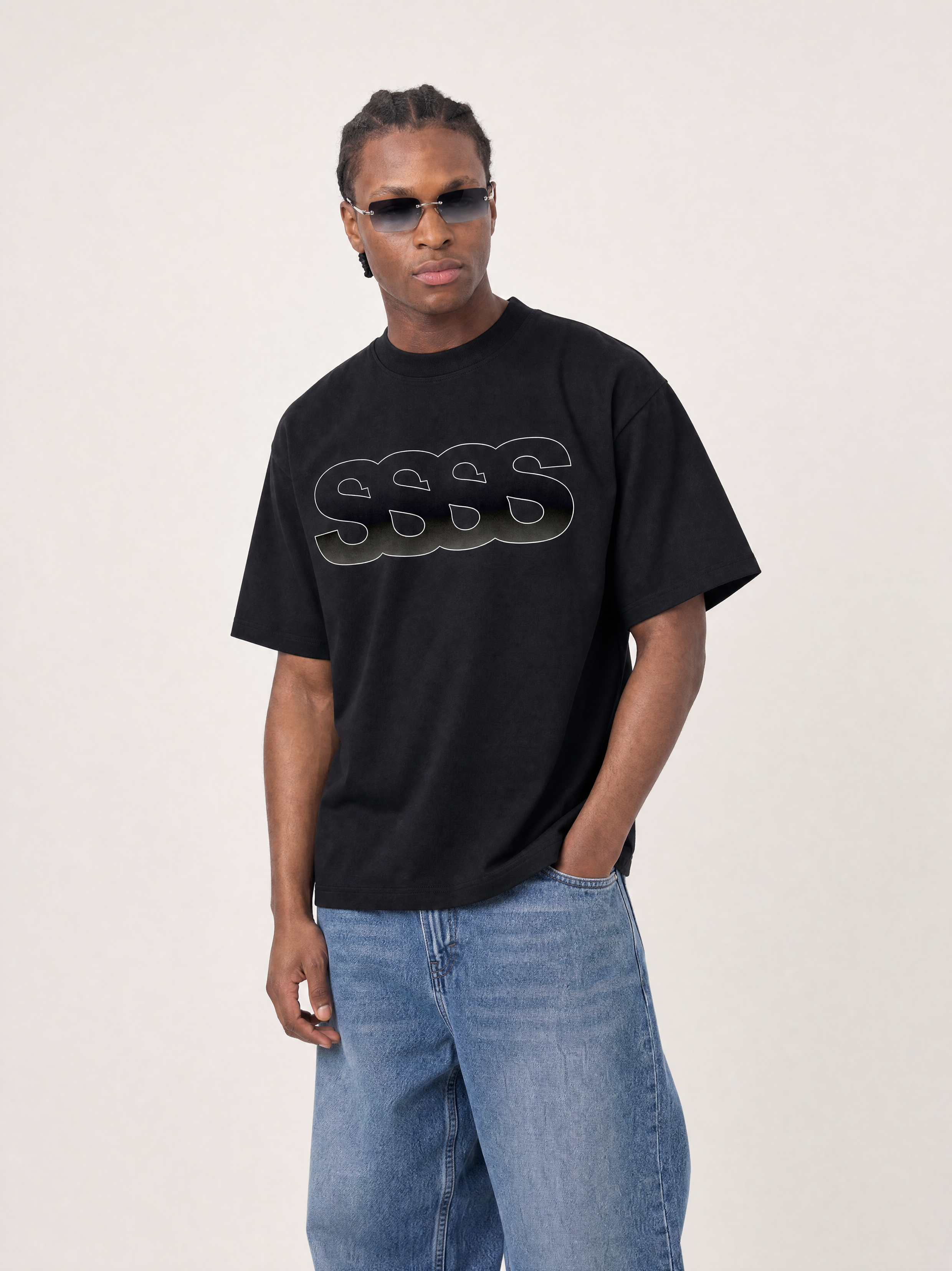 Slim fit T-shirt med graduering, Herre - Sort
