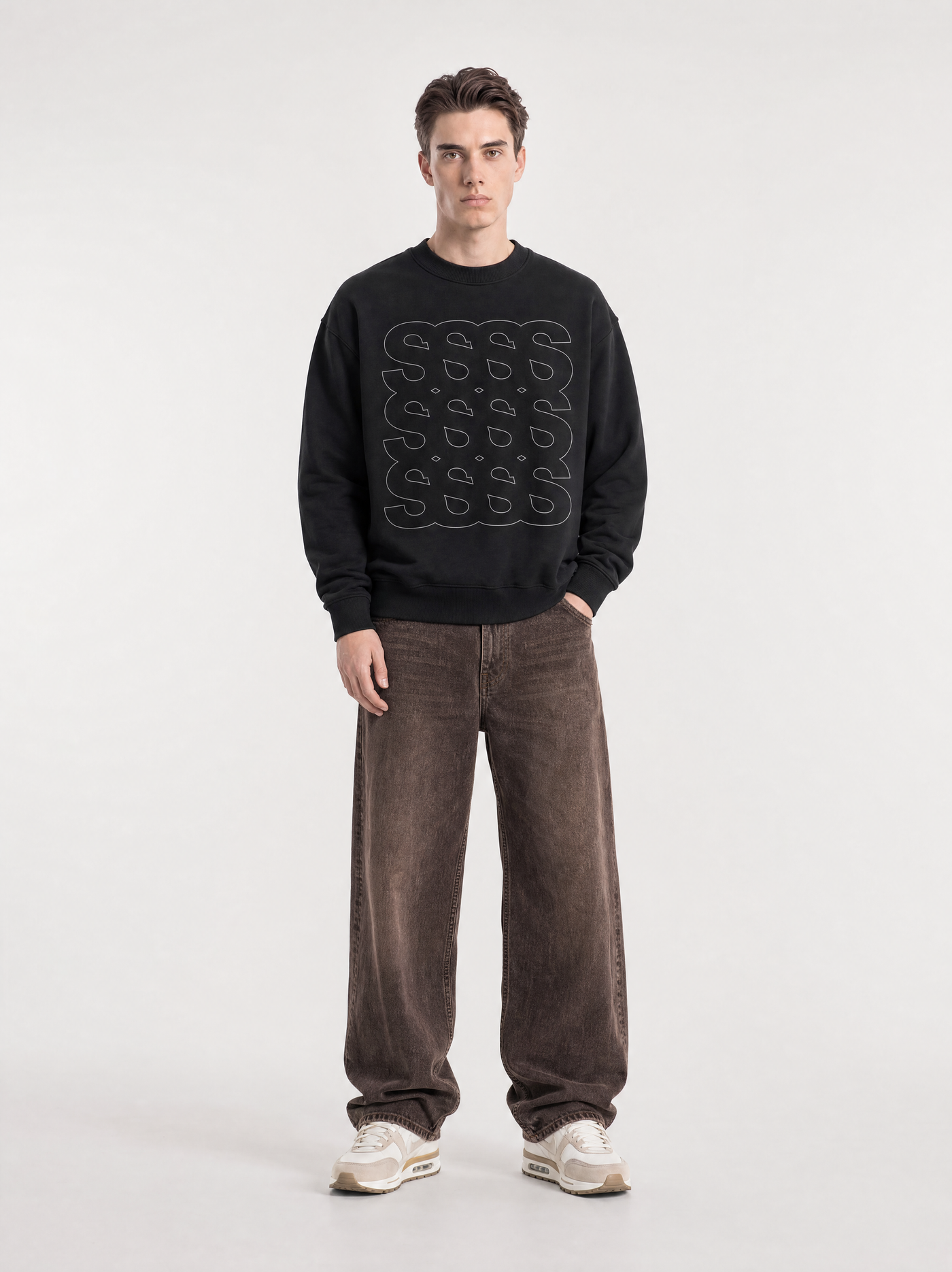 Sweatshirt Boxprint, Herrer - Sort
