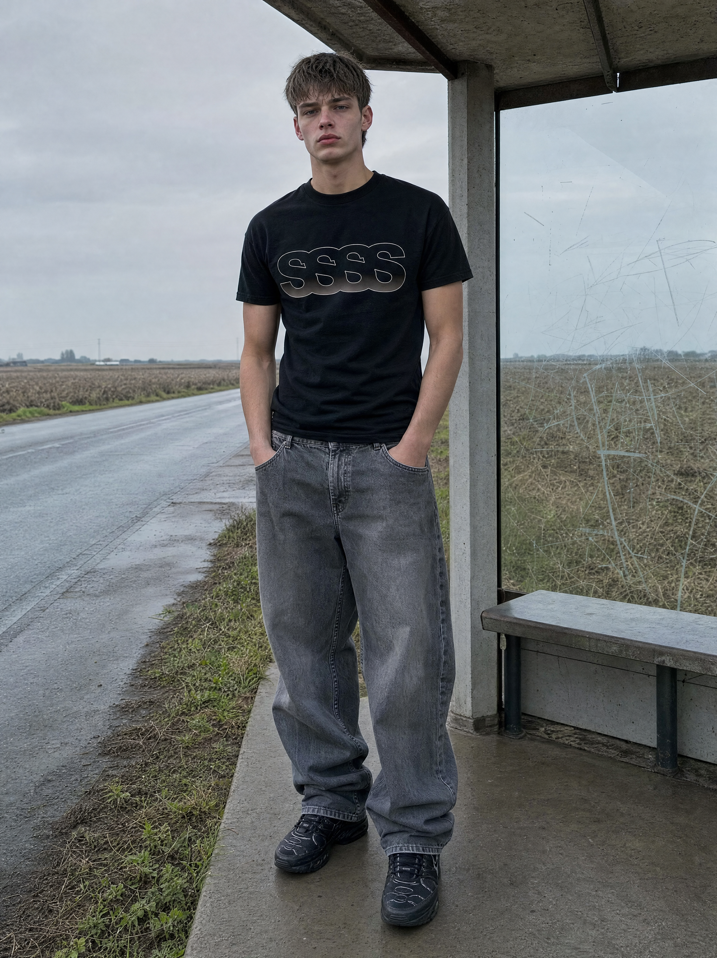 Slim fit T-shirt med graduering, Herre - Sort