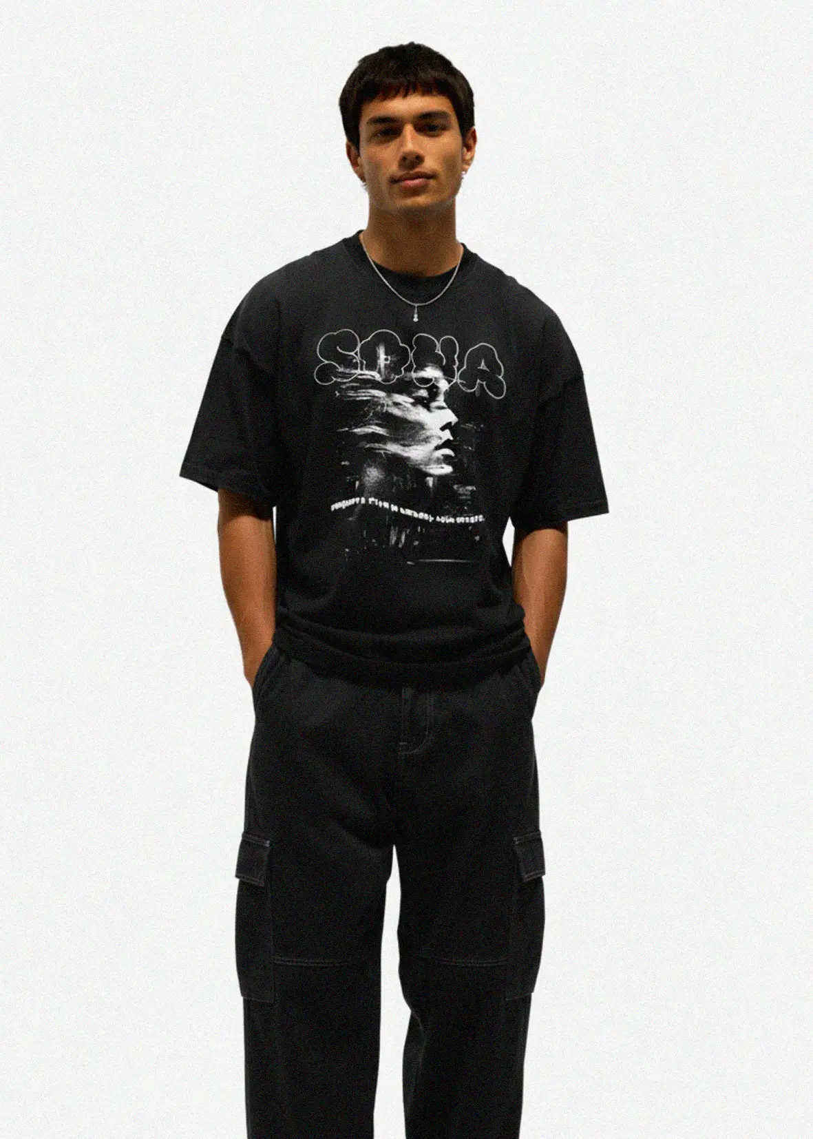 Casual Fit Heavy Mirrorman, Men - Black. Front