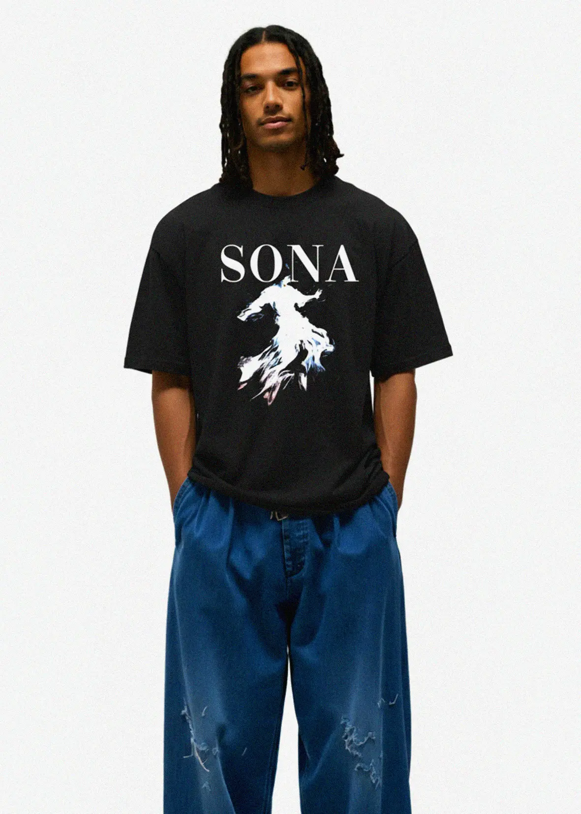 Sort Casual fit t-shirt med print på front