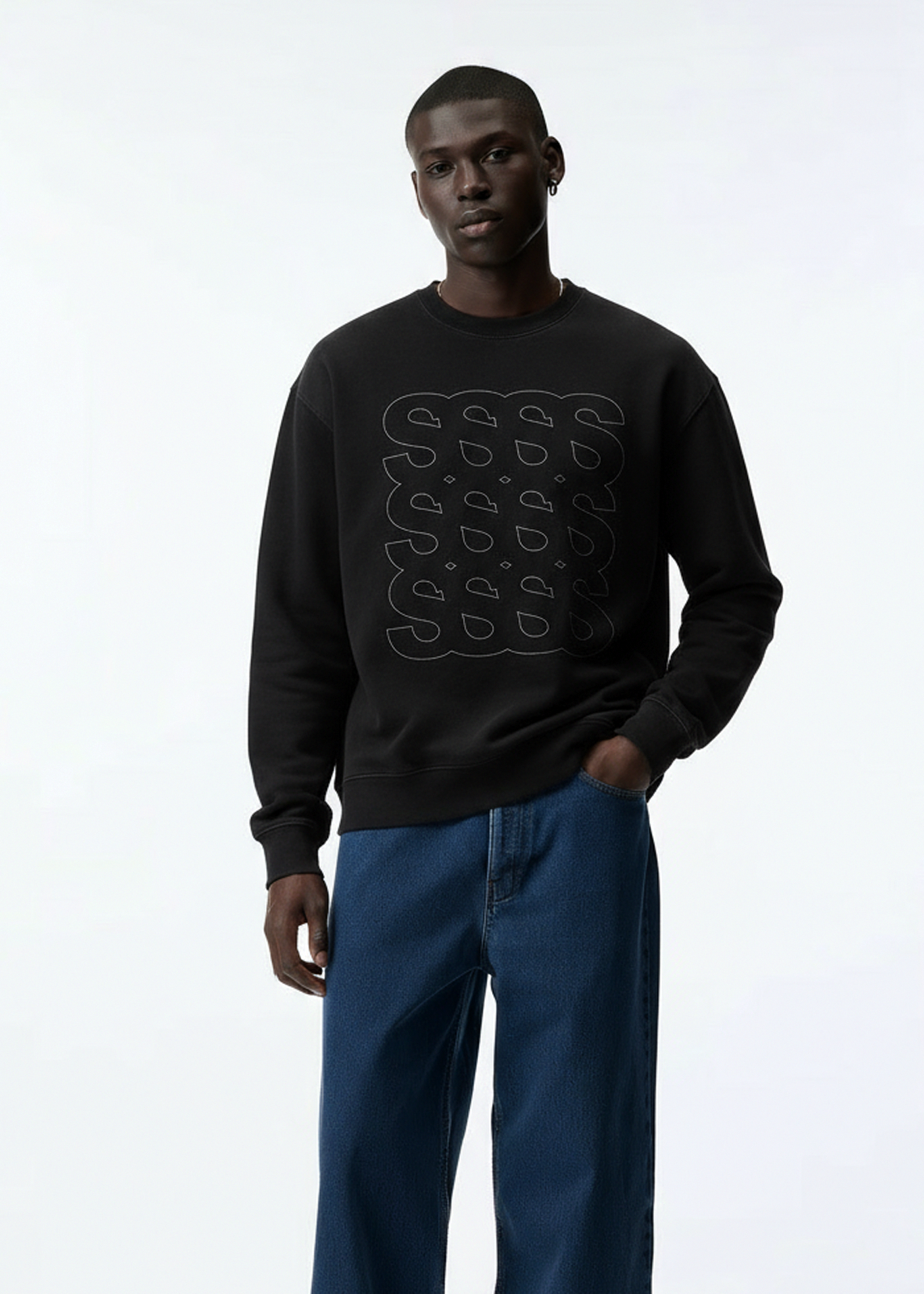 Sweatshirt Boxprint, Herrer - Sort