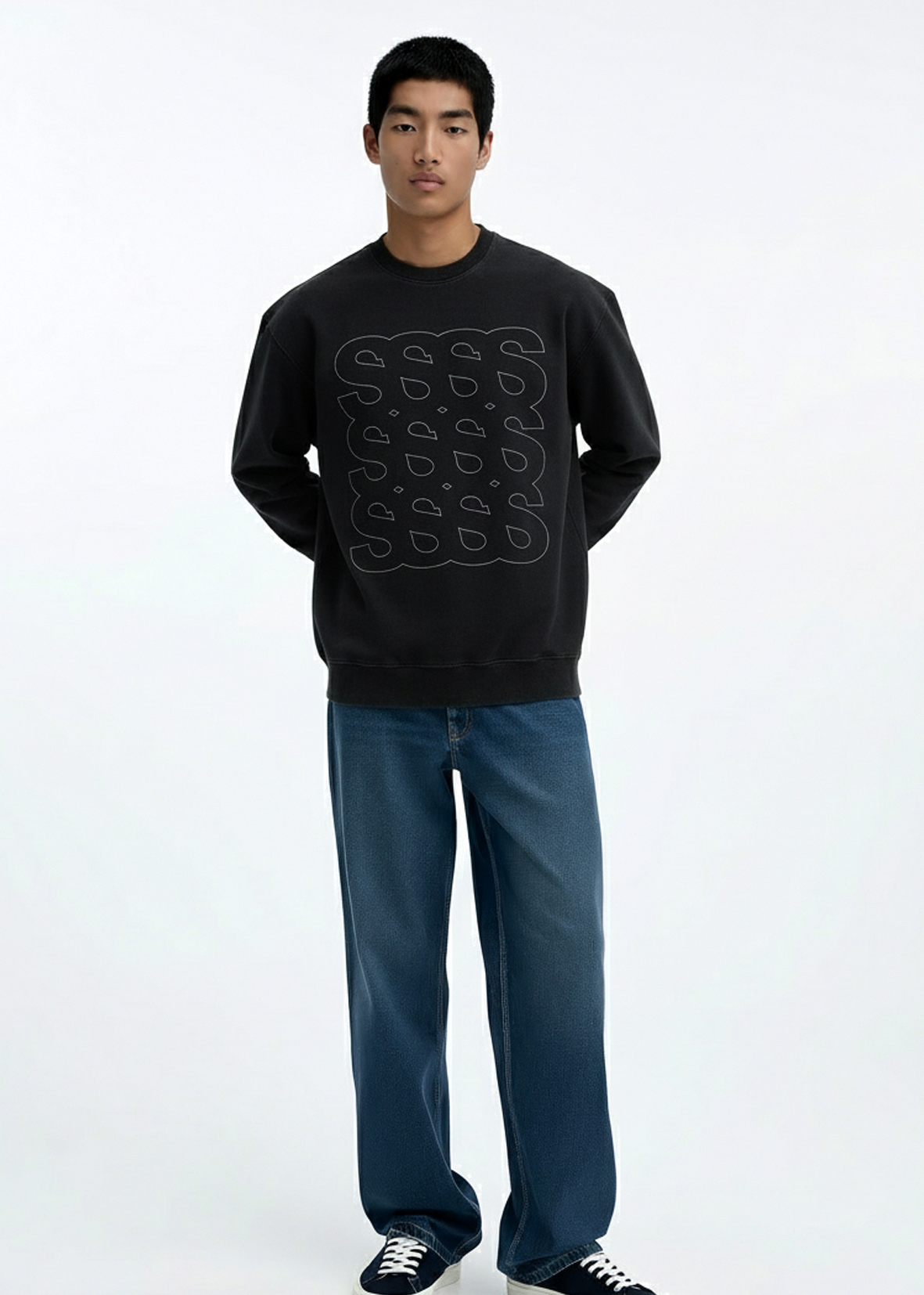 Sweatshirt Boxprint, Herrer - Sort