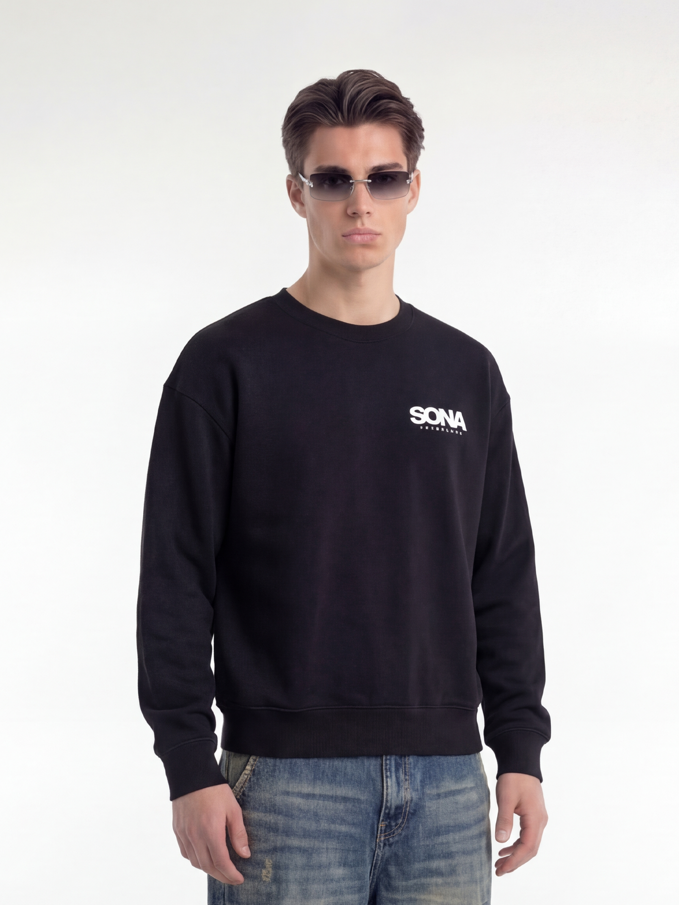 Sweatshirt med logo, herre - sort